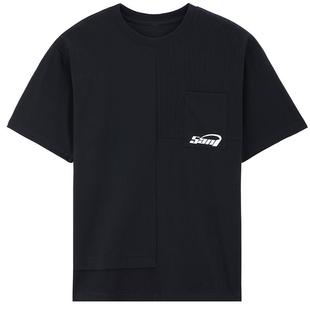 MB MindBridge百家好夏季撞色印花短袖男士宽松圆领T恤设计感上衣