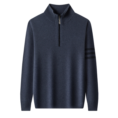 罗蒙冬季翻领半拉链纯羊毛针织衫