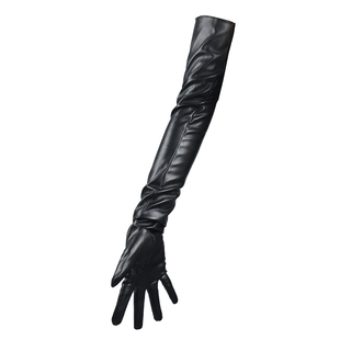 70CM过肘超长款漆皮手套女亮黑触屏仿真PU皮保暖表演拍照cosplay