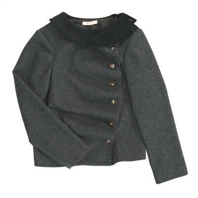 圆领拼接波浪人字纹毛呢西装外套