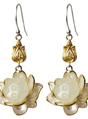 纯银莲花莲蓬吊坠项链女配饰发簪耳坠民族风复古耳环发簪项链套装