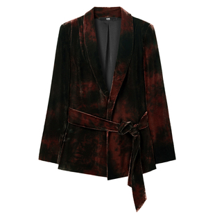 中国丝绸隆鹊[红咖扎染]丝绒上衣新中式国风秋冬款桑蚕丝复古外套