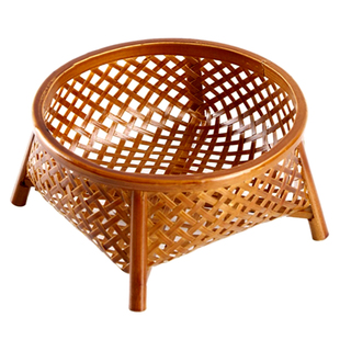 手工竹编小吃筐复古大漆水果篮圆形家用收纳筐钥匙篓茶点盘点心篮