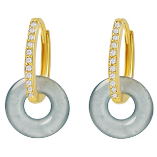 宫里上新翡翠耳环圈圈女款纯银耳饰新中式高级感冬季妈妈生日礼物