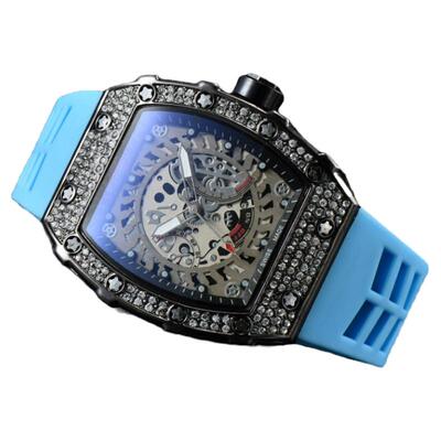 满钻镂空酒桶形日历橡胶手表定制