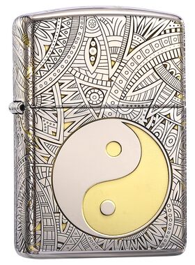 zippo打火机镀银精雕太极八卦
