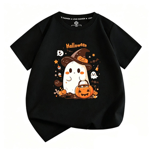 新款万圣节T恤男童女童半袖卡通南瓜幽灵Halloween儿童短袖男女