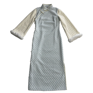 雪宝新中式古法旗袍2025新款冬季加厚素雅长袖小清新全开襟秋冬女