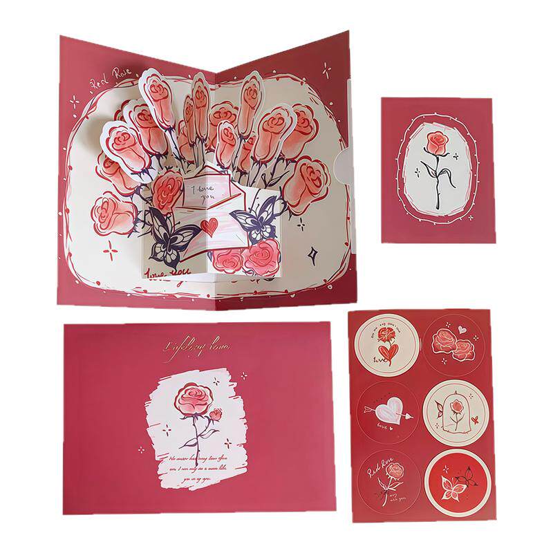 高颜值立体玫瑰贺卡3D祝福卡片