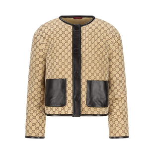 GUCCI 古驰女士米色单排扣羊皮毛外套夹克 26早春新款 意大利代购