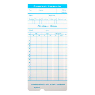 100张英文考勤卡打卡纸上班考勤卡纸英语考勤机工资卡片加厚白卡纸出勤卡表微电脑签到钟专用纸卡双面纸通用