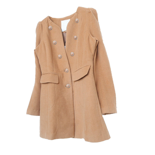 艾格淘特/S专柜断码 女秋冬驼色柔顺羊毛毛呢中长修身外套4N4196