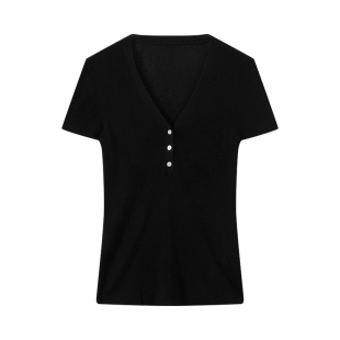 OWNSONG淡人bi入 80支超软羊毛针织衫短袖T恤夏V领弹力修身上衣