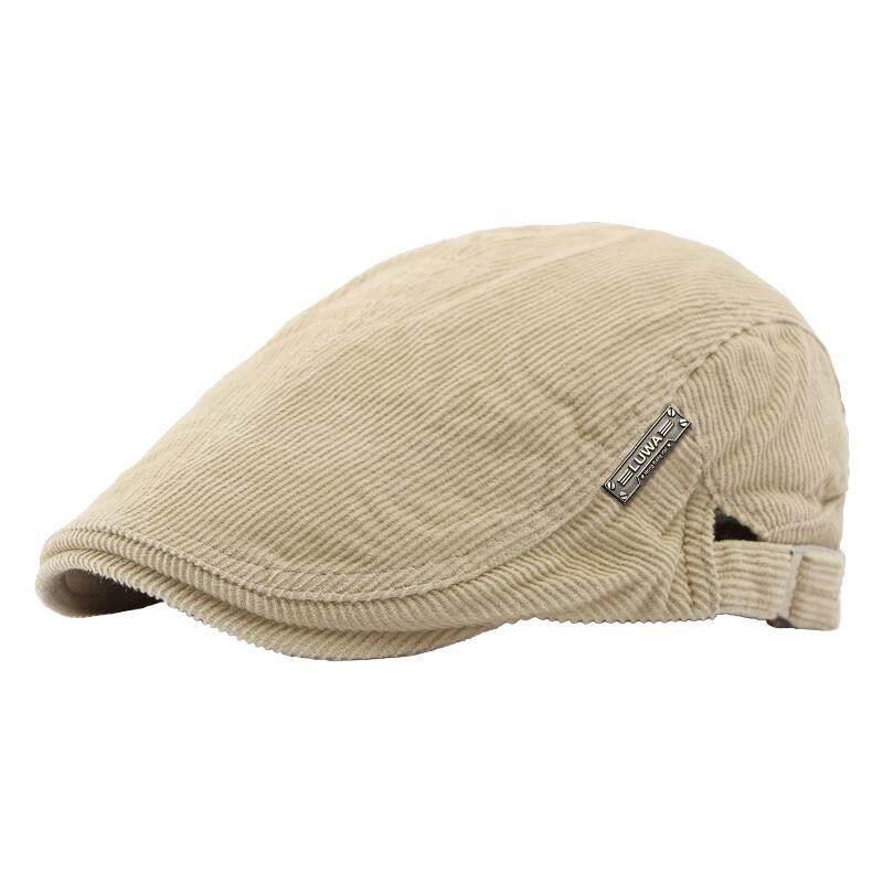 路瓦秋冬帽子男复古灯芯绒贝雷帽中老年爸爸户外钓鱼登山前进帽潮