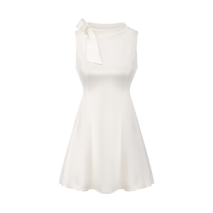 【鞠婧祎同款】NanaJacqueline缎面连衣裙女蝴蝶结钻饰收腰小礼服