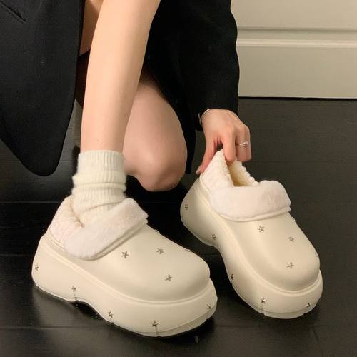 厚底增高星星包头棉鞋女款2025新款冬季加绒加厚保暖防滑雪地鞋子