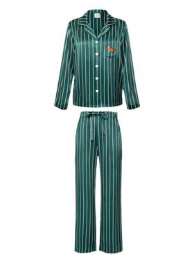 野兽派绿条纹小狐狸真丝家居服