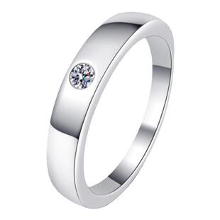 新品莫桑石男士钻戒素圈戒指925纯银镀18K白金PT950仿真钻戒结婚