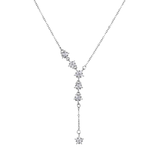 铜镀银项链女款星星锆石吊坠项链轻奢小众毛衣链流苏锁骨链首饰品