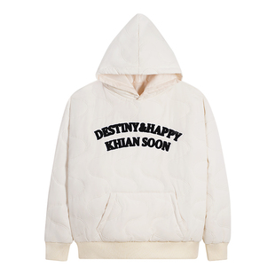 KHIAN SOON美式复古连帽卫衣棉服女秋冬字母刺绣宽松菱格帽衫保暖