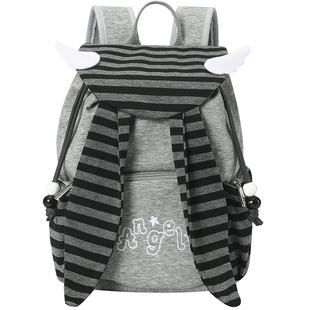 畹町天使星月 轻亚风叛逆少女条纹兔耳朵双肩背包女抽绳翻盖书包