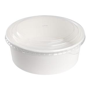 一次性白色圆形牛皮纸盒水果沙拉透明生鲜带盖便当干净外卖打包盒