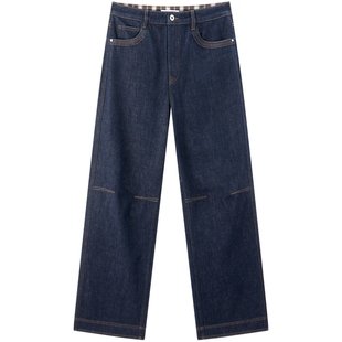 商场同款太平鸟2025秋季新款高腰阔腿直筒翻脚口牛仔裤A3HAF3235