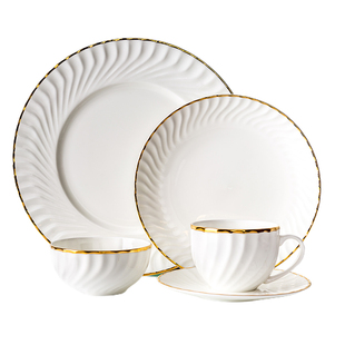 金边骨瓷盘子北欧牛排西餐餐盘家用菜盘创意平盘碟子餐具套装组合