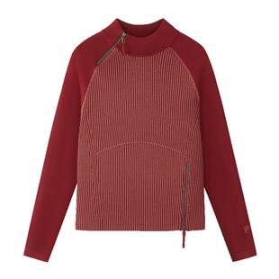 FILA FUSION斐乐潮牌女子编织衫2026春新款红色修身拼接套头毛衣