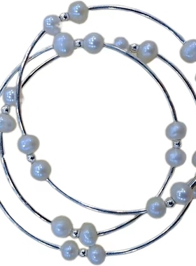 时尚两层三圈天然珍珠女纯银