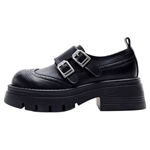 小羊轻奢英伦风厚底小皮鞋女雕花布洛克德比鞋双搭扣真皮孟克单鞋