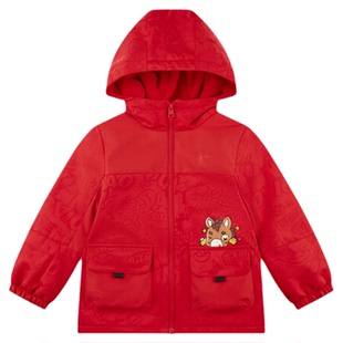 乔丹拜年服男童小童儿童风衣新年红摇粒绒运动外套TDDFDC261087B