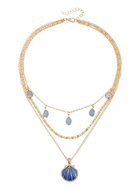 Norns欧美海洋人鱼姬风滴釉蓝色海贝项链三层链贝壳项链锁骨链