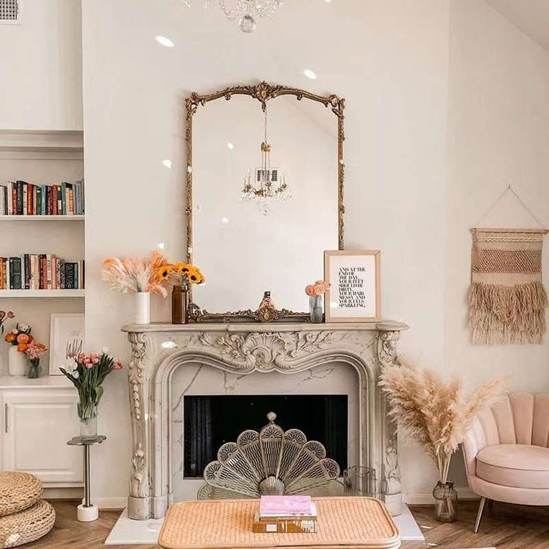 法式复古欧式化妆镜梳妆台壁炉镜子家用洗手间浴室镜防雾智能大镜