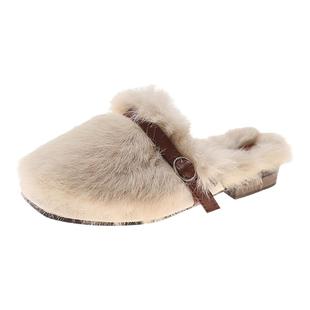 毛毛拖鞋女外穿2025秋冬新款兔毛半拖鞋穆勒鞋毛毛鞋居家棉拖鞋子
