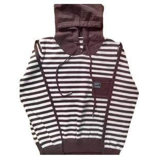 秋冬季爆款女士条纹连帽羊毛衫时尚气质条纹打底针织衫短款套头衫