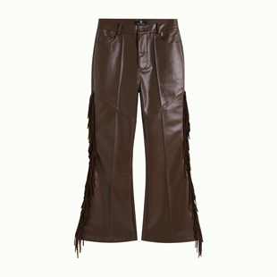 PUBLIC RADIO | WESTERNCOWBOY美式复古真皮流苏皮裤高腰喇叭裤