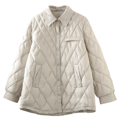 轻薄90白鸭绒羽绒服女中长款2025新款衬衫领宽松韩版时尚冬季外套