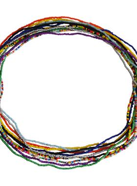 新款 欧美饰品夏季简约手工串珠身体链百搭撞色米珠女弹力腰链配