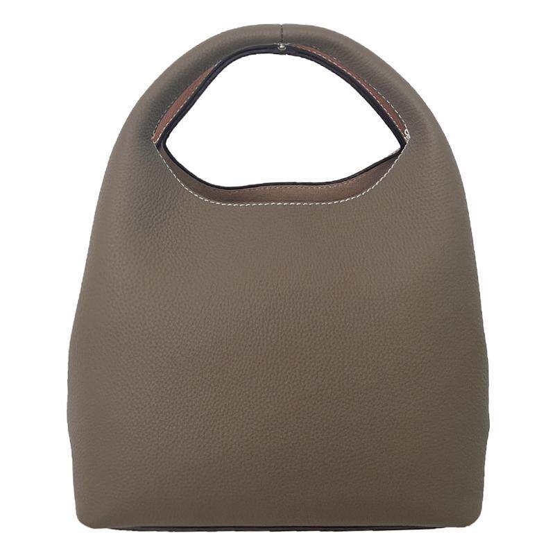 jpjclassic头层牛皮菜篮子包女单肩拼色水桶包百搭手提斜挎月牙包