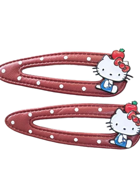 凯蒂猫红色皮质BB夹水滴云朵边夹