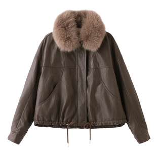 超好看短款pu皮衣外套女装冬装加绒加厚2025年新款带毛领派克棉服