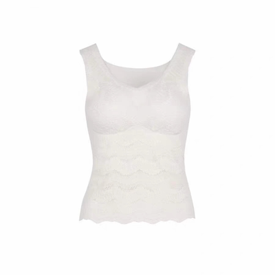 蕾丝V领磨毛保暖女打底胸垫背心