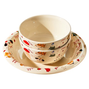 墨色可爱碗盘家用2026新款饭碗盘子高颜值餐盘酸奶碗汤碗面碗餐具