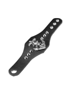 黑色皮圆锥铆钉骷髅头朋克风手环