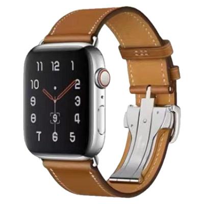 适用applewatch爱马S10原版真皮表带苹果手表s8s9ultra蝴蝶扣表带