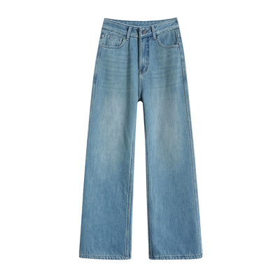 高腰直筒牛仔裤复古窄版阔腿裤