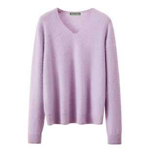春竹秋冬新款无缝羊毛羊绒拉毛V领慵懒风洋气高级感保暖女羊毛衫