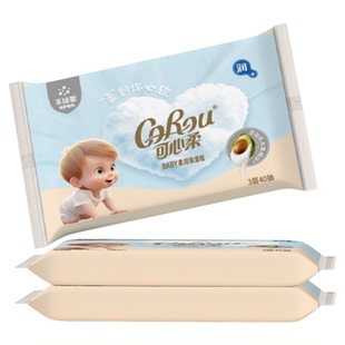 【天猫U先试用】可心柔宝宝乳木果保湿云柔巾40抽3包