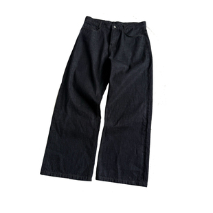 复古宽松牛仔裤原牛赤耳窄幅红边微喇阔腿A字裤深蓝直筒Cleanfit